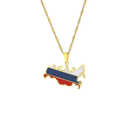 TDNEKMCA Halskette Mit Anhänger Mit Karte Und Flagge Der Russischen Föderation,Ethnisches Patriotisches Ornament,Emaille-Schmuck,Geschenke Für Damen Und Herren,Weiß,50 Cm von TDNEKMCA