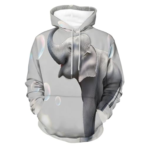 TDNEKMCA Herren Kapuzenpullover Herren-Kapuzenpullover Mit Elefantenmotiv, Herbst- Und Winter-Langarmpullover, Sweatshirt Mit Tiermotiv, Realistischer Grafik, Modischer Pullover Mit Taschen 1 3XL von TDNEKMCA