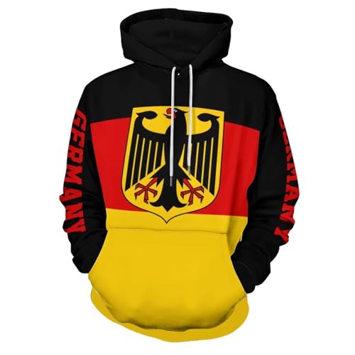 TDNEKMCA Hoodie Herren Kapuzenpullover, Unisex-Kapuzenpullover Mit Deutschlandflagge, Warmes Und Bequemes Großes Sweatshirt, Herbst-Winter-Kapuzenpullover Mit Taschen Für Männer Und Frauen 1 L von TDNEKMCA