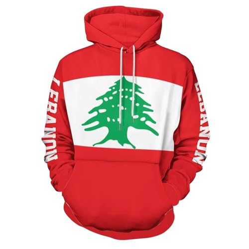 TDNEKMCA Hoodie Herren Kapuzenpullover, Unisex-Kapuzenpullover Mit Libanon-Flagge, Warmes Und Bequemes Großes Sweatshirt, Herbst-Winter-Kapuzenpullover Mit Taschen Für Männer Und Frauen 1 S von TDNEKMCA
