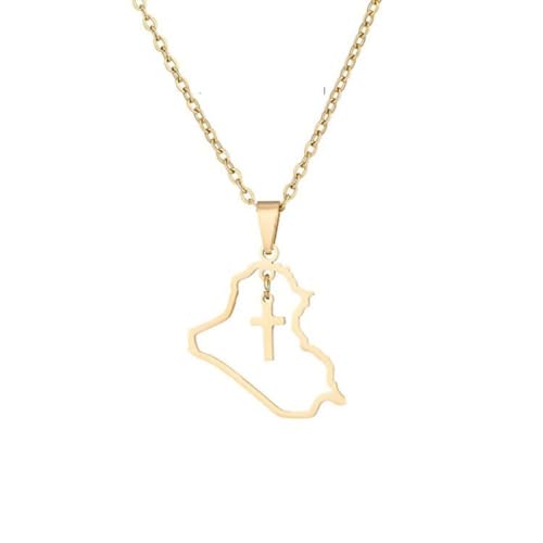 TDNEKMCA Irak-Karte-Anhänger-Halskette – Modischer Hip-Hop-Minimalist-Kreuz-Anhänger Für Männer Und Frauen,Ethnischer Landkarten-Schmuck,Geschenk,Gelb,50 Cm von TDNEKMCA