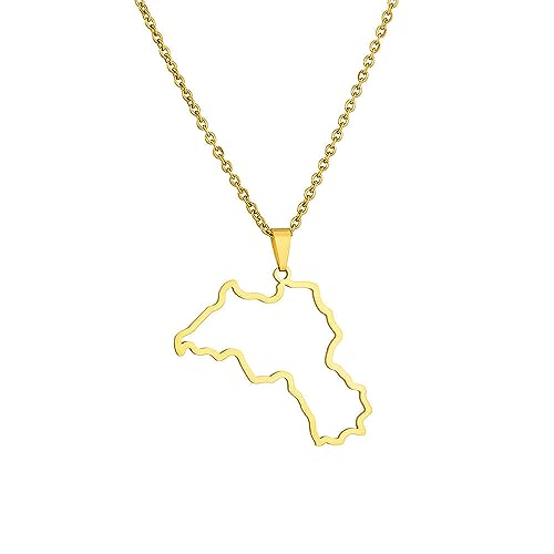 TDNEKMCA Kurdistan Hohle Karte Anhänger Halskette – Charme Einfache Patriotische Polieren Männer Frauen Ethnischen Land Karte Schmuck Geschenk Karte Halskette Wasserdicht Schmuck,Gelb,50 Cm von TDNEKMCA