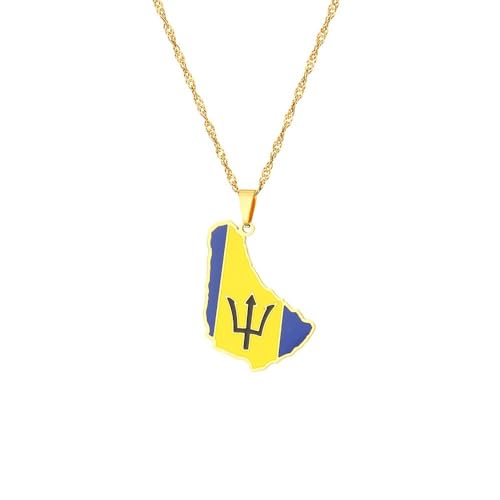 TDNEKMCA Mode Emaille Tropfen Öl Barbados Karte Flagge Anhänger Halskette Für Frauen Mädchen Persönlichkeit Ruander Schmuck Ethnische Party Geschenke, Weiß, 45 cm von TDNEKMCA