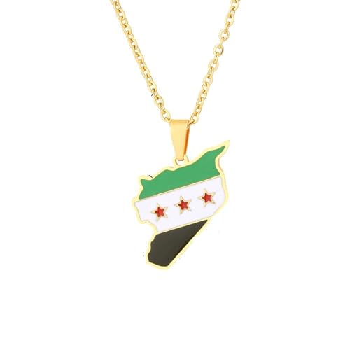 TDNEKMCA Mode-Syrien-Karte-Stadt-Anhänger-Halskette – wasserdicht, einzigartig, traditionell, personalisierbar, für Männer und Frauen, Karte, Jahrestag, Schmuck, Geschenk, Weiß, 50 cm von TDNEKMCA