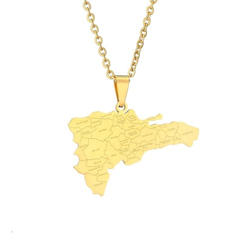 TDNEKMCA República Dominikanische Republik Karte Mit Stadt-Anhänger-Halskette – Polierter Wasserdichter Ethnischer Landkarten-Nationalflaggen-Anhänger – Für Damen Und Herren,Gelb,50 Cm von TDNEKMCA