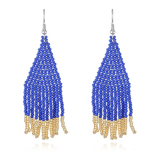 Vintage-Perlenohrringe Im Ethnischen Stil – Blaue Boho-Perlen,Kreativer Farbverlauf,Quastenketten,Handgefertigtes Weben,Zierlicher Retro-Schmuck,Geschenk,Indische Ohrringe Für Frauen Und Mädchen,Bl von TDNEKMCA