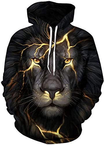 EUDOLAH Herren Slim Fit Kapuzenpullover 3D Druck Hoodie Weihnachten Winter Bunt mit Tasche (L-XL, 3-Flash Lion) von EUDOLAH