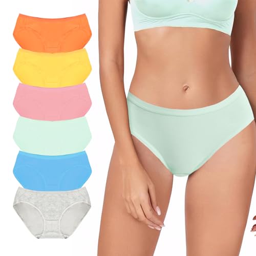 TDONE Unterhosen Damen,Slips Damen Baumwolle Niedrige Taille Atmungsaktiv unterwäsche Frauen Bequeme Stretch Weich Hipster Panties 6er Pack von TDONE