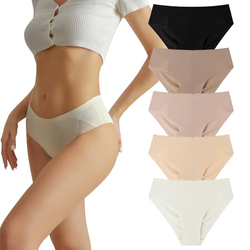 TDONE Unterhosen Damen, Stretch Sportunterwäsche Damen Weich Nahtlose Unterwäsche Frauen Set Hohes Bein Bequeme Seamless Slips Atmungsaktiv Hipsters Panties 5er Pack von TDONE