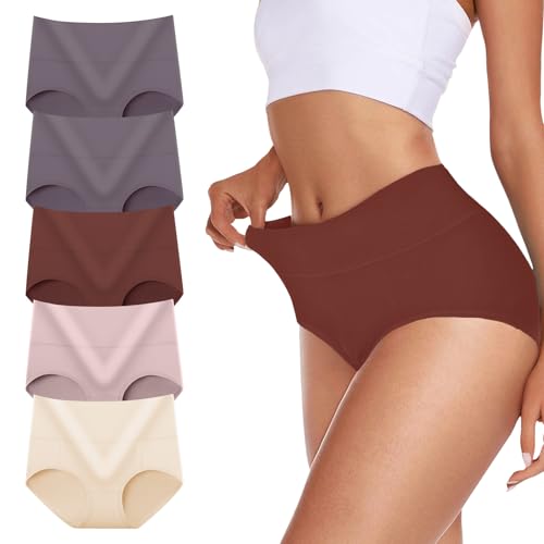 TDONE Unterhosen Damen Hohe Taille Stretch Baumwolle Atmungsaktives Hipster Weich Panties Bauchweg Unterwäsche Slips für Frauen 5er Pack von TDONE