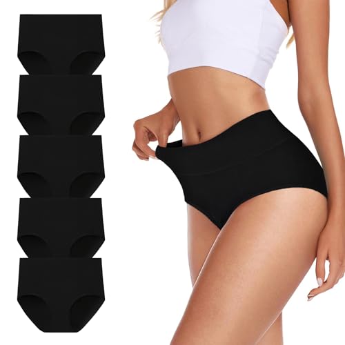 TDONE Unterhosen Damen Hohe Taille Stretch Baumwolle Atmungsaktives Hipster Weich Panties Bauchweg Unterwäsche Slips für Frauen 5er Pack von TDONE