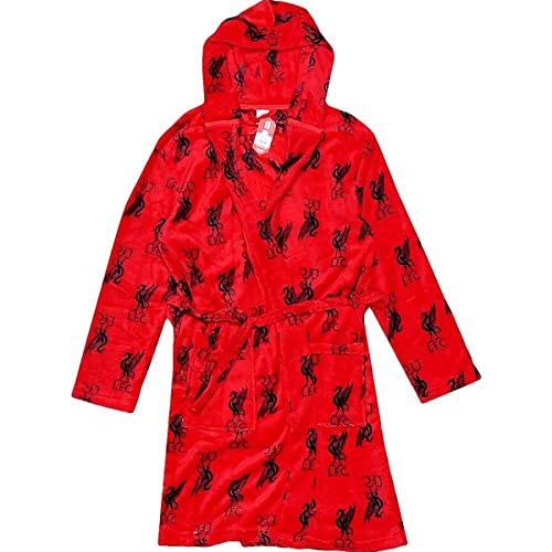 Liverpool Herren-Bademantel mit Kapuze, Fleece, Größen S-XL (klein), rot / schwarz, S von TDP Textiles