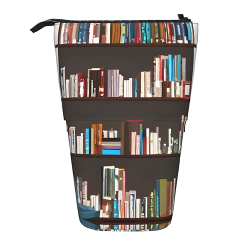 Teleskop-Federmäppchen, Teleskop-Federmäppchen, Organizer, Schreibwaren, Stifteetui mit Reißverschluss, Pariser Kaffee-Eiffelturm, Bücherregal aus der Bibliothek, Einheitsgröße, Federmäppchen von TDTRADD