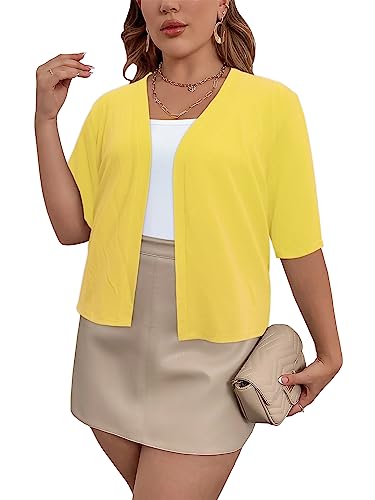 TE AMO SKISS Damen Kurzarm Cardigan Strickpullover Cropped Open Front Shrug Bolero, gelb, 4XL TE AMO SKISS Damen Kurzarm Cardigan Strickpullover Cropped Open Front Shrug Bolero, gelb, 4XL von TE AMO SKISS