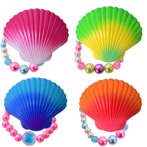 TE-Trend Schmuck-Muschel mit Perlen-Armband 4er Set - perfektes Kinderschmuck-Set für magische Momente - Schmuck-Muschel mit wunderschönem Mädchen-Armband Highlight - zauberhaftes Perlen-Geschenk von TE-Trend
