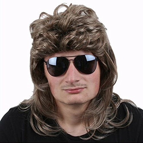 TE-Trend 80er Vokuhila Perücke Herren Proll Macho Star Haarteil dunkelblond Fasching Karneval mit Unterziehhaube von TE-Trend