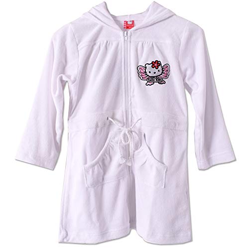 TE-Trend Hello Kitty Motiv Kinder Bademantel Mädchen Morgenmantel Kapuze Badezimmer Kids Robe 128/134 Weiß von TE-Trend