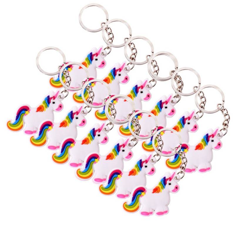 TE-Trend Schlüsselanhänger Set 12 Stück Einhorn Anhänger Weiß Deko Kette Mädchen (12-tlg), mit Kette und Schlüsselring von TE-Trend