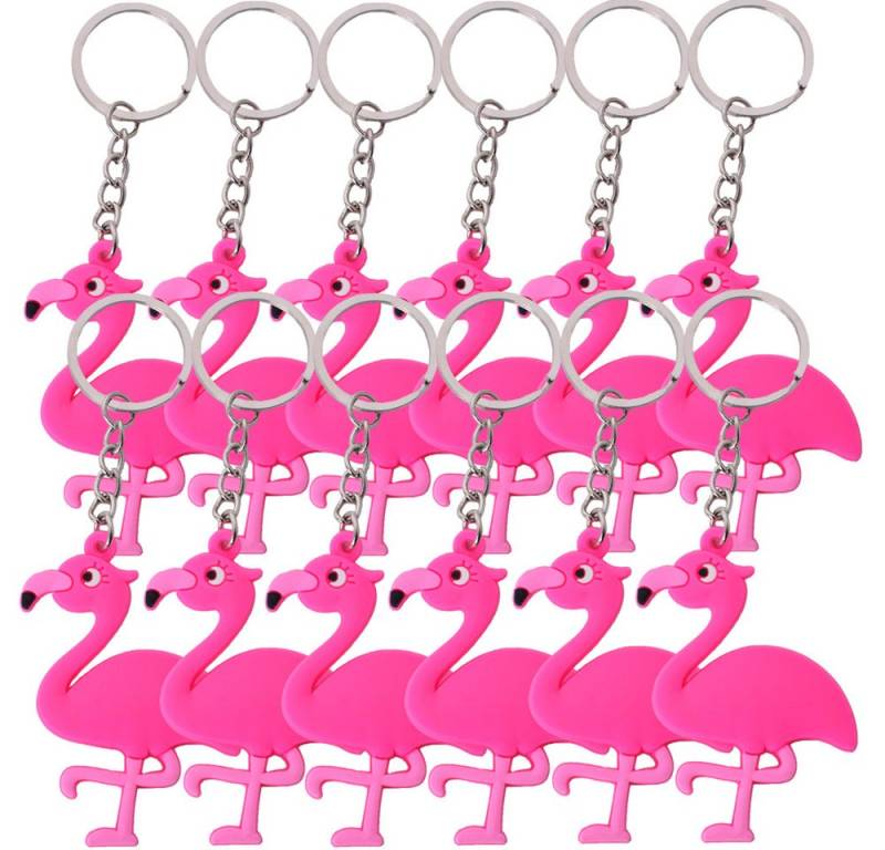 TE-Trend Schlüsselanhänger Set 12 Stück Flamingo Anhänger Pink Deko Kette Mädchen (12-tlg), mit Kette und Schlüsselring von TE-Trend
