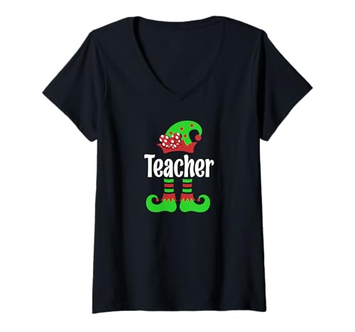Damen Weihnachtslehrer Elfenpersonal Grundschule Mittelferien T-Shirt mit V-Ausschnitt Damen Weihnachtslehrer Elfenpersonal Grundschule Mittelferien T-Shirt mit V-Ausschnitt von TEACHER TEES CO