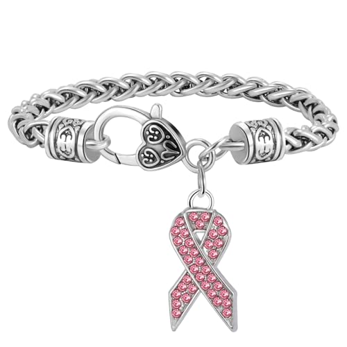 TEAMER Brustkrebs/Eierstockkrebs/Bring them Home Armband Kristall Rosa/Blau/Gelb Schleife Charm Krebsbewusstsein Schmuck für Frauen (Rosa) von TEAMER