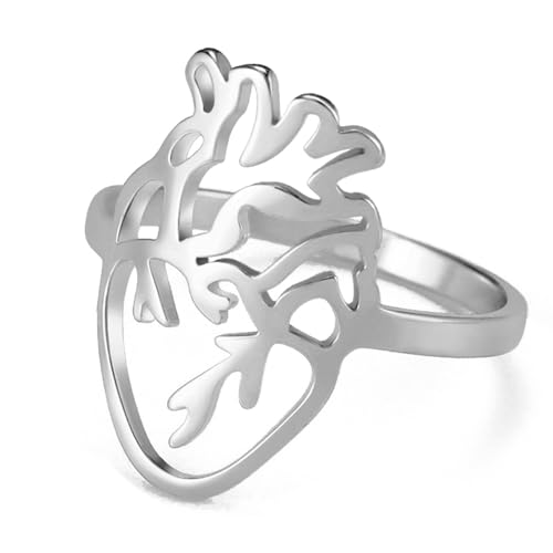 TEAMER Ausgehöhlter Anatomischer Herz Ring Anatomie Ring Modischer medizinischer Biologie Schmuck aus Edelstahl für Ärzte Krankenschwestern Frauen und Männer (Silber, Durchmesser 18 mm) von TEAMER