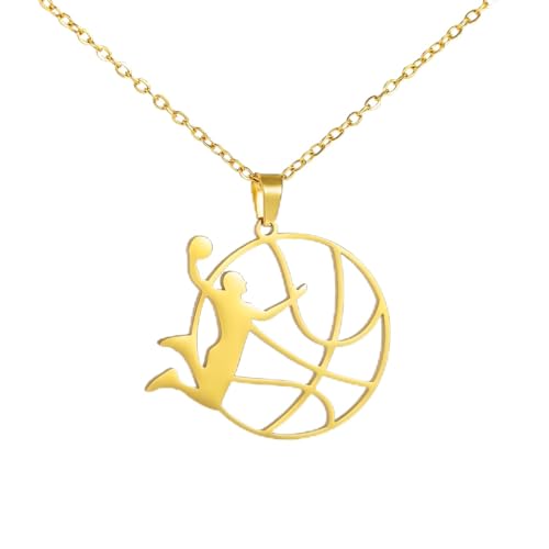 TEAMER Basketball-Halskette, Herz-Basketball-Sport-Anhänger, Edelstahl, einzigartiger Schmuck für Basketball-Liebhaber (Basketball-Dunk – Gold) von TEAMER