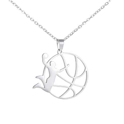 TEAMER Basketball-Halskette, Herz-Basketball-Sport-Anhänger, Edelstahl, einzigartiger Schmuck für Basketball-Liebhaber (Basketball Dunk – Silber) von TEAMER