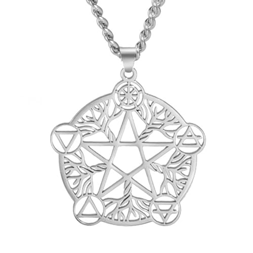 TEAMER Pentagramm Halskette Baum des Lebens Anhänger Edelstahl Pentagramm Anhänger Heidnischer Schmuck für Frauen (Silber) von TEAMER