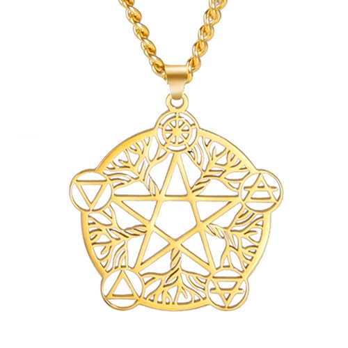 TEAMER Pentagramm Halskette Baum des Lebens Anhänger Edelstahl Pentagramm Anhänger Heidnischer Schmuck für Frauen (Gold) von TEAMER