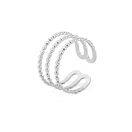 TEAMER Breiter Mehrschichtiger Geometrischer Ring Edelstahl Verstellbarer Mond Stern Ring Hiphop Punk Party Schmuck Für Frauen (Stil 1 - Silber) von TEAMER