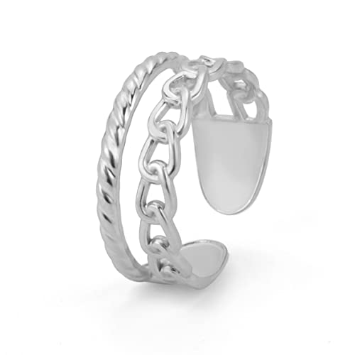 TEAMER Breiter Mehrschichtiger Geometrischer Ring Edelstahl Verstellbarer Mond Stern Ring Hiphop Punk Party Schmuck Für Frauen (Stil 2 - Silber) von TEAMER