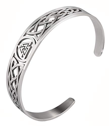 TEAMER Celtic Knot Armband Edelstahl Silber Manschette Armreif Aushöhlen Vintage Symbol Norse Amulett Schmuck für Frauen Männer von TEAMER