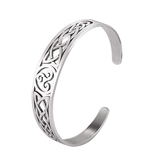 TEAMER Celtic Knot Armband Edelstahl Silber Manschette Armreif Aushöhlen Vintage Symbol Norse Amulett Schmuck für Frauen Männer von TEAMER