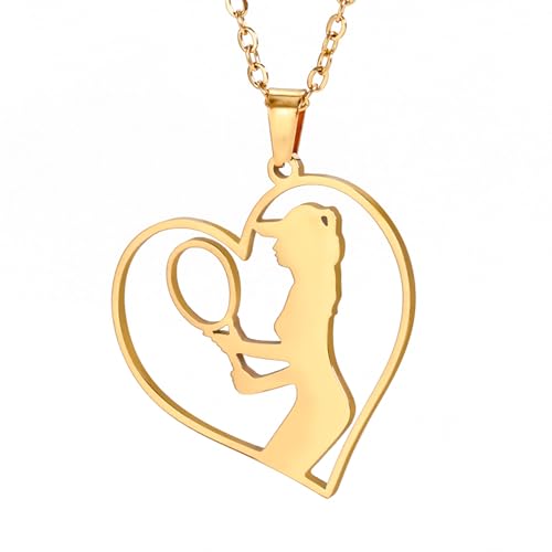 TEAMER Edelstahl-Armband mit zartem Tennis-Anhänger, weibliche Tennisspieler-Halskette, Ohrring, trendiger Sportball-Schmuck für Tennisliebhaber (Halskette für Tennisspielerinnen – Gold) von TEAMER