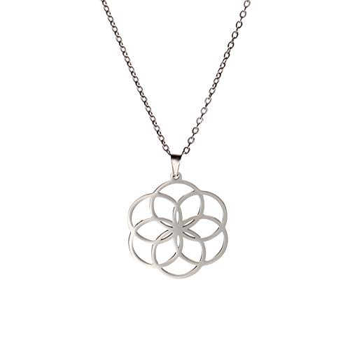 TEAMER Edelstahl Blume des Lebens Halskette Anhänger vergoldet Kette Schmuck Geometrie Zubehör Amulett Schmuck (Stil 3 - Silber) von TEAMER