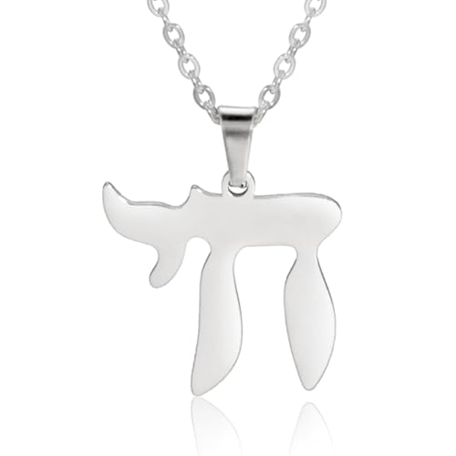 TEAMER Edelstahl Chai Symbol Halskette Davidstern Anhänger Hebräischer Segen Jüdisches Amulett Schmuck Für Frauen Männer (Chai Symbol Halskette - Silber) von TEAMER