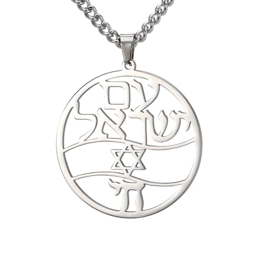 TEAMER Edelstahl Chai Symbol Halskette Davidstern Anhänger Hebräischer Segen Jüdisches Amulett Schmuck Für Frauen Männer (Chai-Symbol & Davidstern-Halskette - Silber) von TEAMER