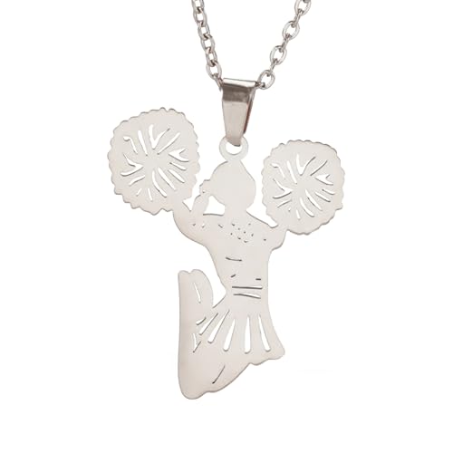 TEAMER Edelstahl Cheerleader Halskette 3D Zirkon Cheerleading Anhänger Kristall Cheer Coach Sport Schmuck für Frauen (Cheerleader - Silber) von TEAMER