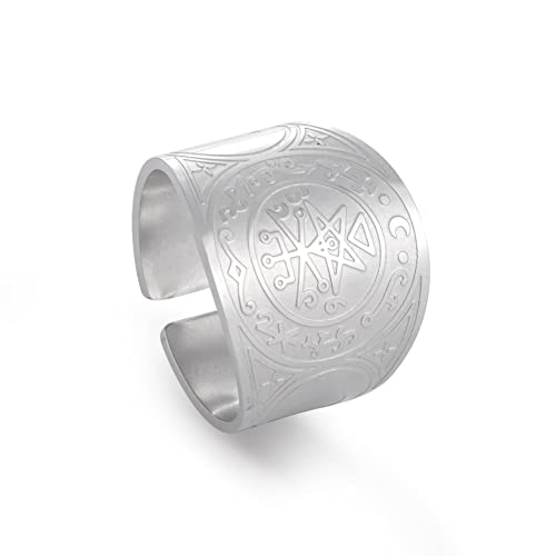 TEAMER Edelstahl Erzengel Metatron Engel des Lebens Siegel Amulett Ring Salomon Vintage Ringe Schmuck für Männer Frauen (9, Lilith-Siegel-Silber) von TEAMER