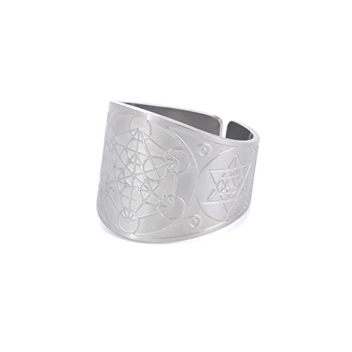 TEAMER Edelstahl Erzengel Metatron Engel des Lebens Siegel Amulett Ring Salomon Vintage Ringe Schmuck für Männer Frauen (10, Metatron-Würfel-Silber) von TEAMER