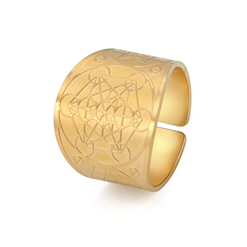 TEAMER Edelstahl Erzengel Metatron Engel des Lebens Siegel Amulett Ring Salomon Vintage Ringe Schmuck für Männer Frauen (8, Metatron-Würfel -Gold) von TEAMER