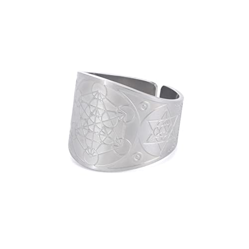 TEAMER Edelstahl Erzengel Metatron Engel des Lebens Siegel Amulett Ring Salomon Vintage Ringe Schmuck für Männer Frauen (9, Metatron-Würfel-Silber) von TEAMER