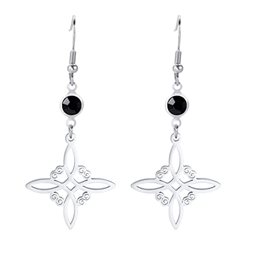TEAMER Edelstahl Halbmond Göttin Schwarz Geburtsstein Hexen Knoten Ohrringe Dreifachmond Wicca Pentagramm Gothic Keltischer Knoten Tropfenohrringe, Unnow von TEAMER