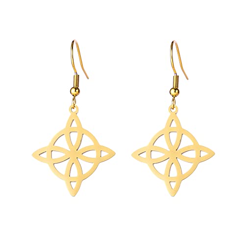 TEAMER Edelstahl Hexe Keltischer Knoten Hexerei Ohrring für Frauen Geometrische Hohle Ohrringe Vintage Wicca Amulett Schmuck (Stil 1 - Gold) von TEAMER