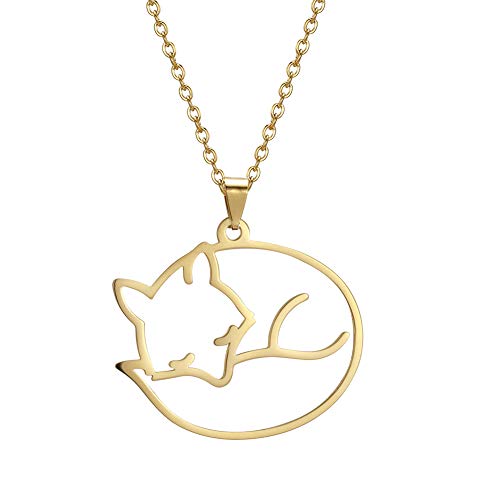 TEAMER Edelstahl Hund Katze Pferd Fuchs Haustier Tier Anhänger niedliche Halskette Kette Schmuck für Frauen (FUCHS-GOLD) von TEAMER