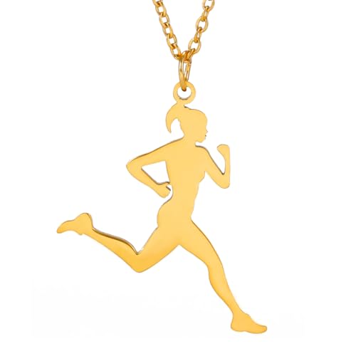TEAMER Edelstahl-Lauf-Halskette, Läufer-Anhänger, Ohrring, modischer Sport-Laufschmuck für Sportler, Trainer, Jogger, Marathon-Liebhaber (Läufer - Gold) von TEAMER