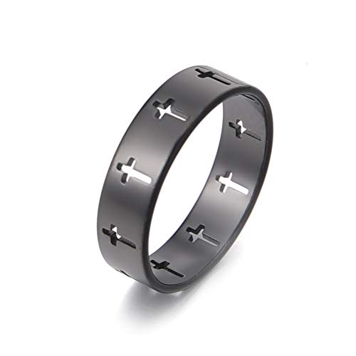 TEAMER Edelstahl Paar Ring Mode Einfach Lässig Fingerringe Schmuck Verlobung Jubiläum für Männer Frauen (7, KREUZ-SCHWARZ) von TEAMER
