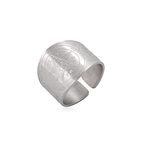 TEAMER Edelstahl Pentagramm Ring Dreifach-Mondgöttin Ring Lebensbaum Ring Wiccan Pagen Magisches Pentagramm Religionen Amulett Schmuck Für Männer Frauen (9, Satans pentagramm - Silber) von TEAMER