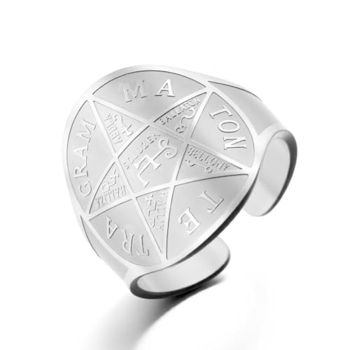 TEAMER Edelstahl Salomon Pentagramm Ring Vergrößerbarer Tetragrammaton Ring Amulett Salomon-Schmuck Für Frauen Männer (Silber) von TEAMER